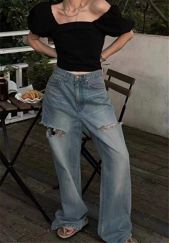 [o not 1] high street style baggy hole mopping jeans n080\lsw