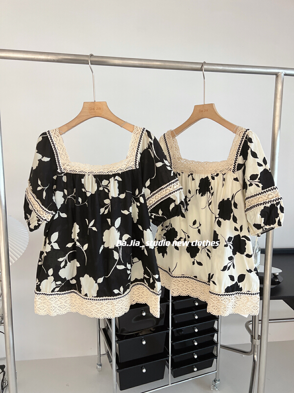 [Dajia] Fangling tourism style silhouette Rose Print Blouse 22513\zxx