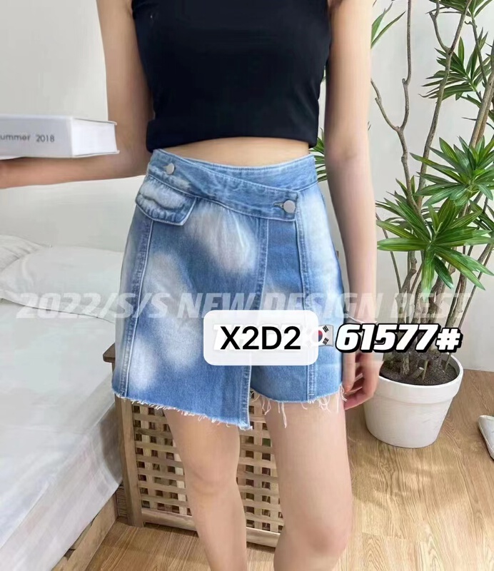 [x2d2] fashion craft fake two piece fashion denim shorts 61577\wtt