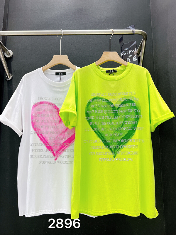 [Feifei] love letter printed round neck versatile short sleeve T-shirt 2896\ozq