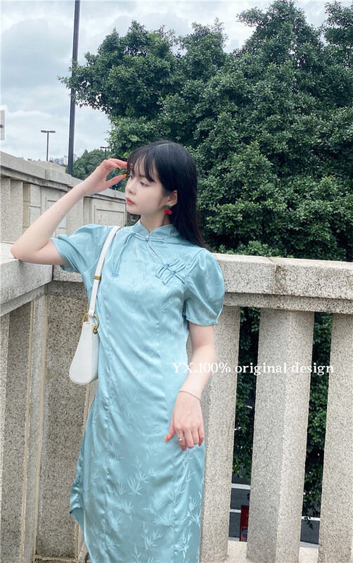 [YX] bubble sleeve solid color irregular dress 2306\zjy