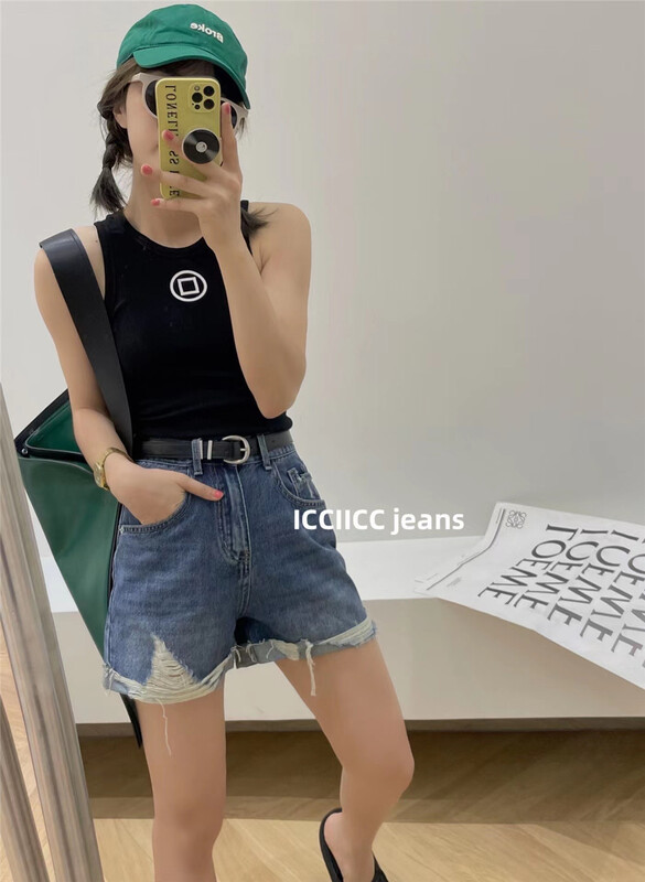 [icciicc] fashion hole breaking casual denim shorts (with belt) 900384\cls