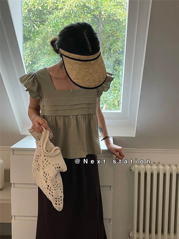 [next station] Feifei sleeve comfortable and simple shirt 22280\zjy