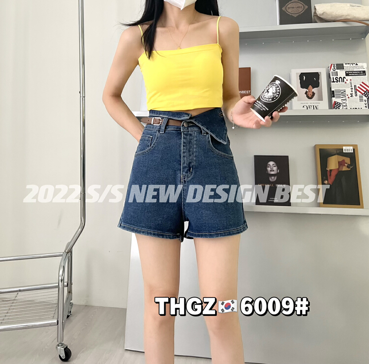 [fairy tale princess] elastic high waist cuffed denim shorts 6009-2\hjy