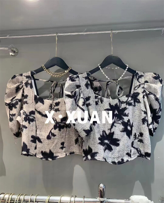 [x.xan] broken flower Korean style Square Neck Shirt (excluding necklace) 7392\pcz