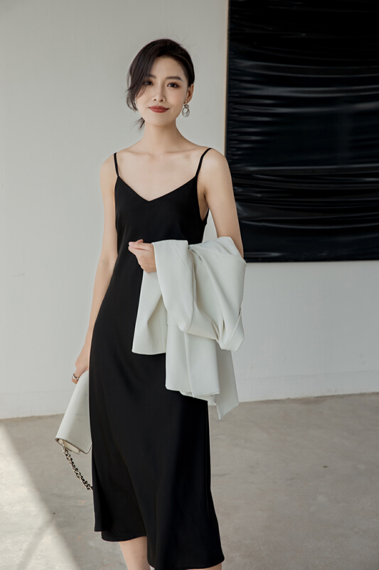 [style] simple Satin Strap Dress 7389\jhy