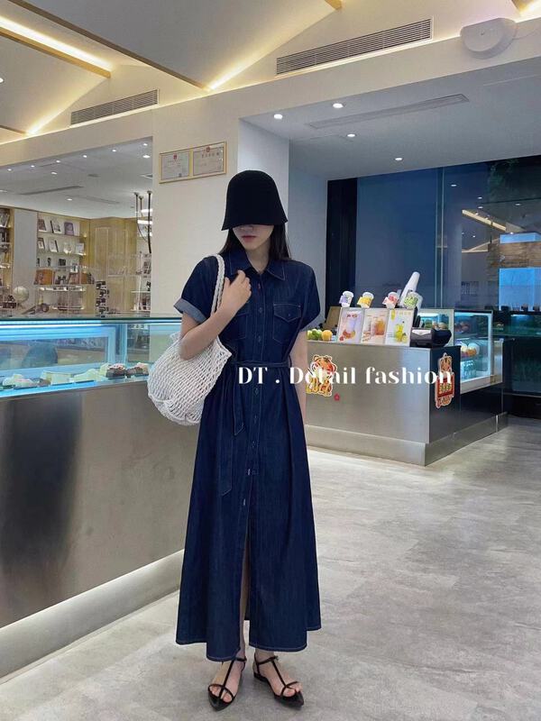 [DT] short sleeve breasted washed dress (with belt) 8018\wpl