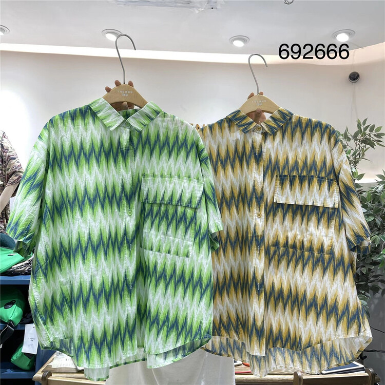 [twenty printed wood] single breasted stripe comfortable versatile shirt 692666\l