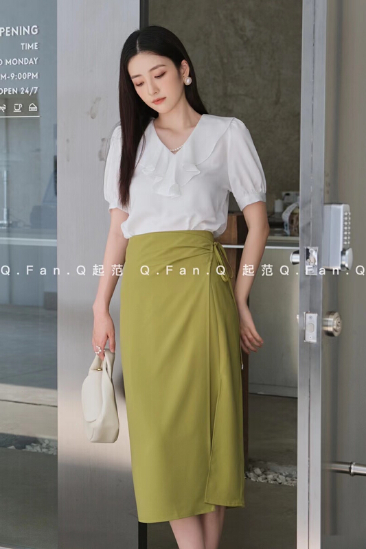 [style] temperament vertical texture solid color skirt 8825\jj