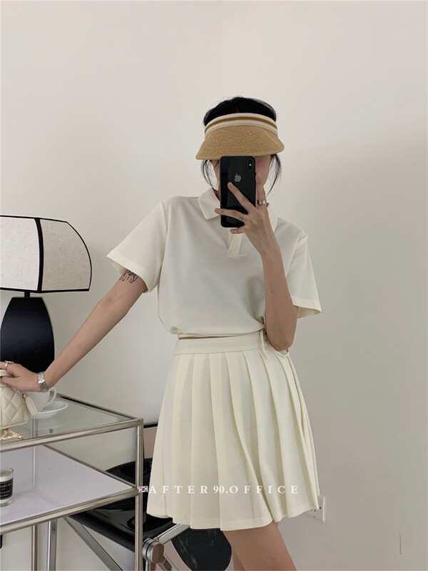 [after.90] Pullover comfortable blouse + pleated lady Skirt Set (only selling blouse + skirt) 6798\ll