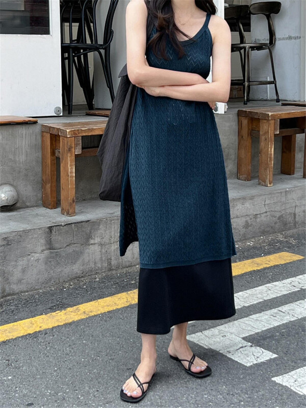[acme ground] temperament sling cut-out split dress 1838\cls
