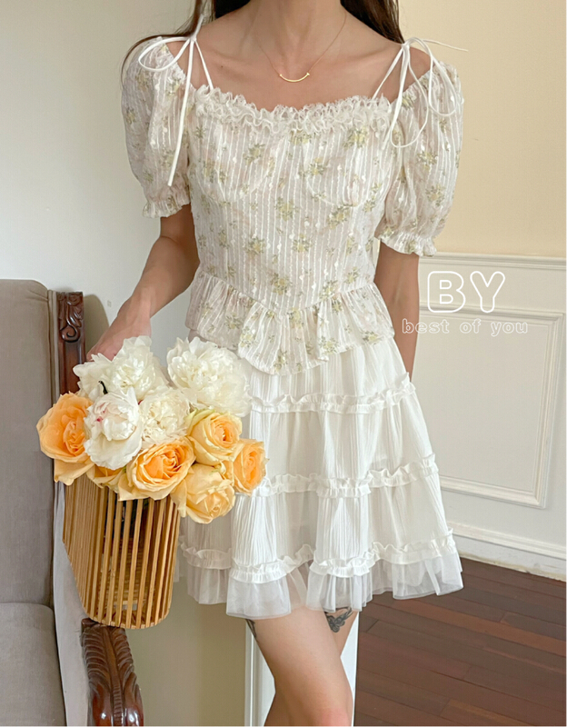 [best of you] Floral Lace short sleeve shirt 9888\hbx