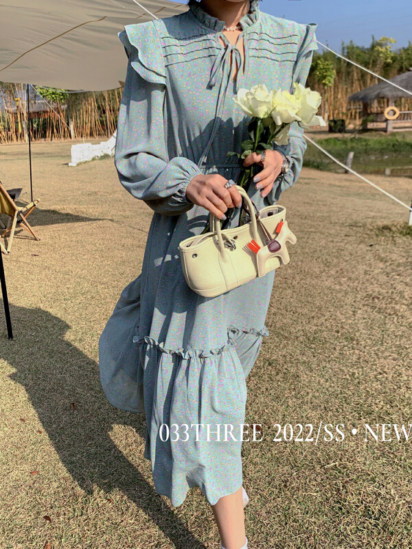 New year in early spring! [033three] Korean version broken flower fungus side long dress 8019\ozq