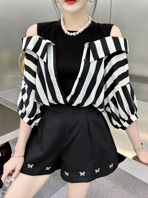 [Lina] foreign style high-level fake two-piece shirt 9093-1\zxx