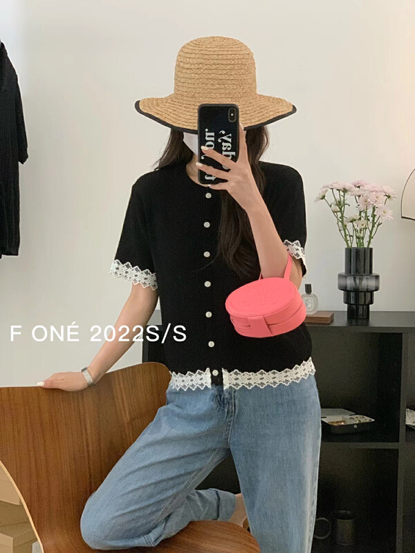 [f one] Korean casual lace stitched T-shirt 66233\wpl