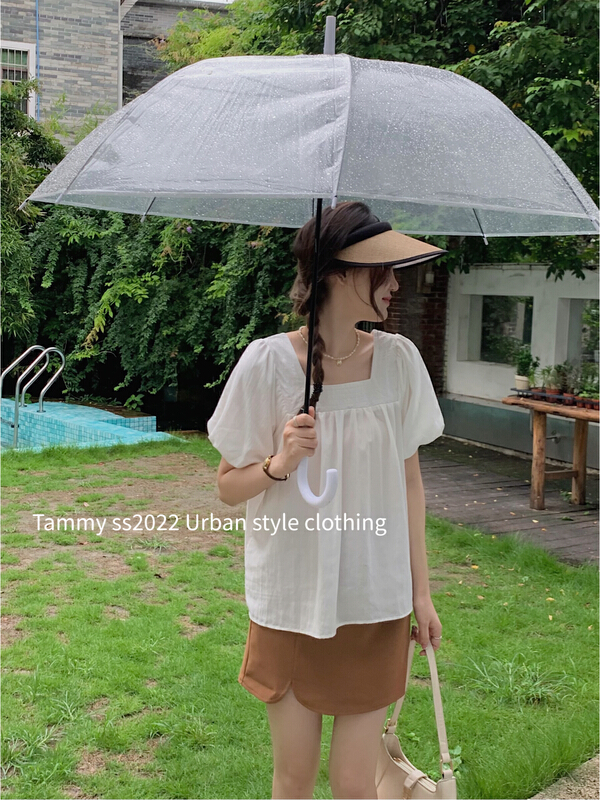 [Tammy] square neck is thin, versatile, loose and simple urban style shirt 61072-1\l