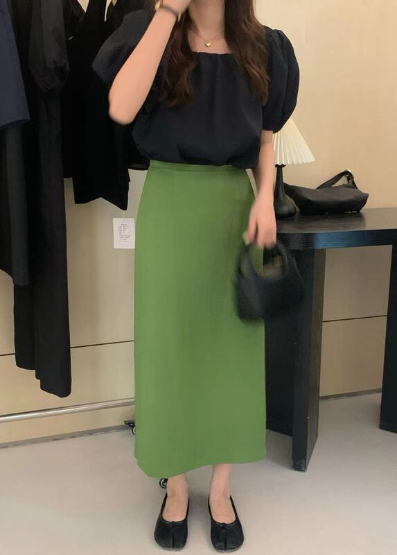 [wanna] solid color high waist Korean skirt 89193\zxl