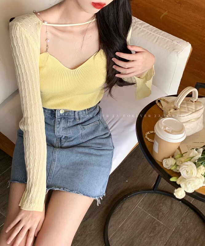 [forever23] Korean pure desire Vest + leisure simple knitted cardigan suit a1106\hjy