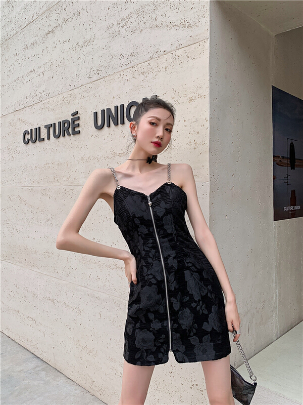 [AC] front zip strap short dress 7078\jj