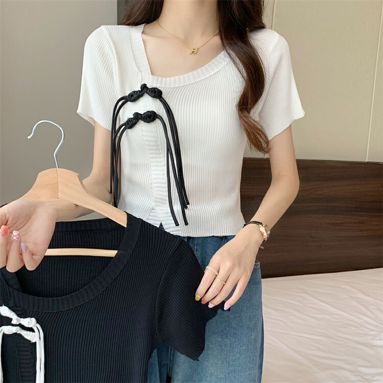 [f · P] exotic retro irregular buckle versatile T-shirt 56102\hbx