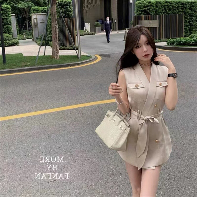 [Linna] casual double breasted solid vest (with belt) 1560\jj