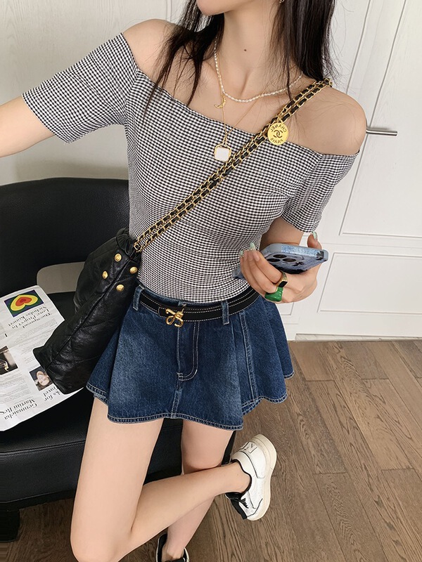 [Han Xier] Korean style versatile denim skirt pants (without belt) a026\hbx