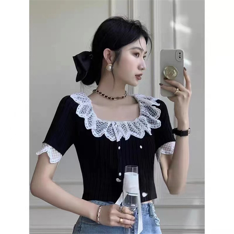 [see u] lace collar slim fit versatile shirt 1203\xyy