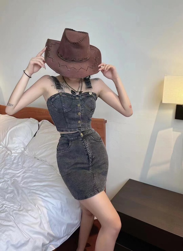 [d.ffstudio] fashion denim vest / suspender + short skirt skirt suit 1189\wtt
