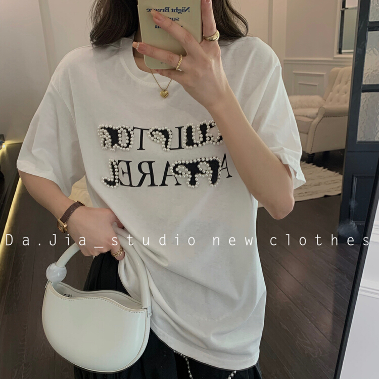 [Dajia] New Korean fashion pearl short sleeve T-shirt 22508\zxx