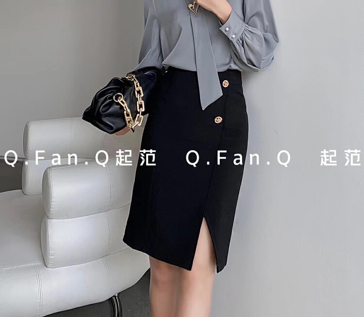 [style] Korean versatile simple front split skirt 8573\jj