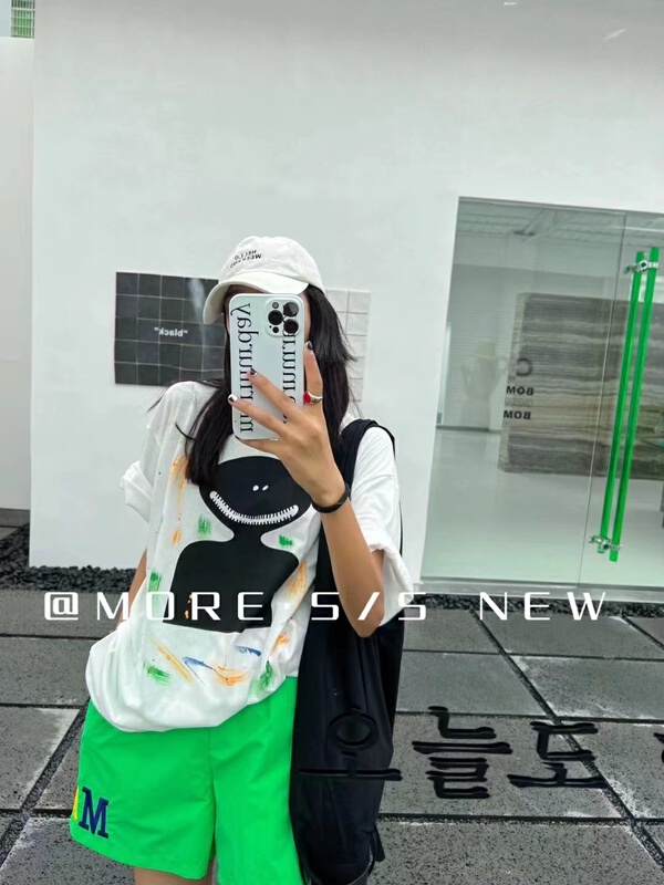 [more] Unisex casual loose little black print short sleeve T-shirt 88163\ozq