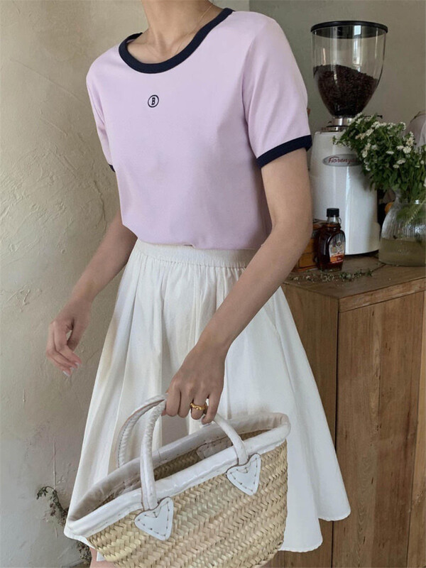 [next station] contrast round neck letter short sleeve T-shirt 7131\zjy
