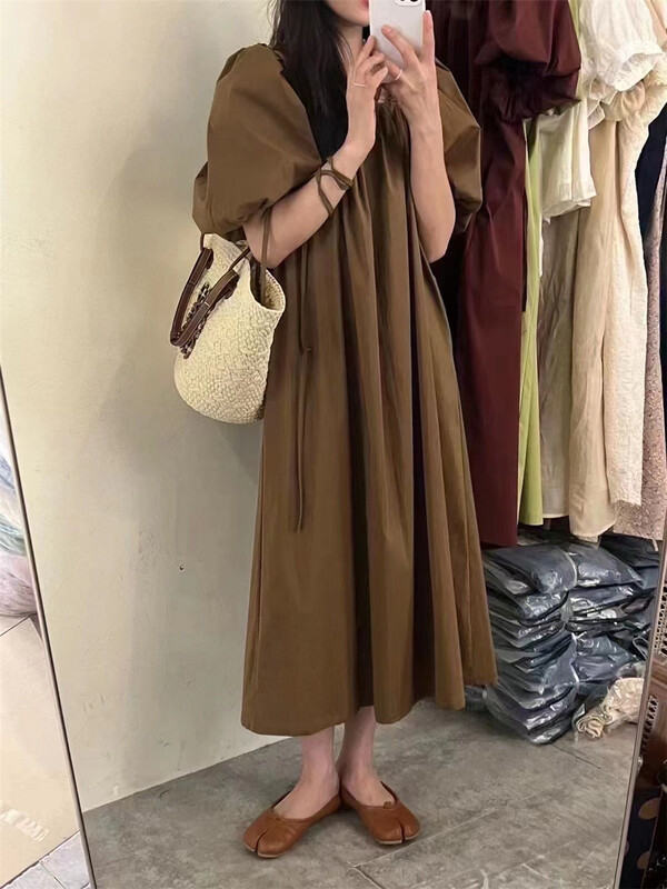 [AOT] Korean style square neck loose dress (with belt) 5589\xyy
