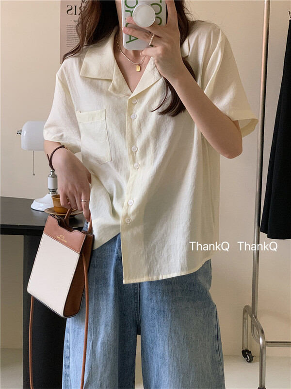 [thankq] simple temperament single Pocket Shirt 6951\zjy