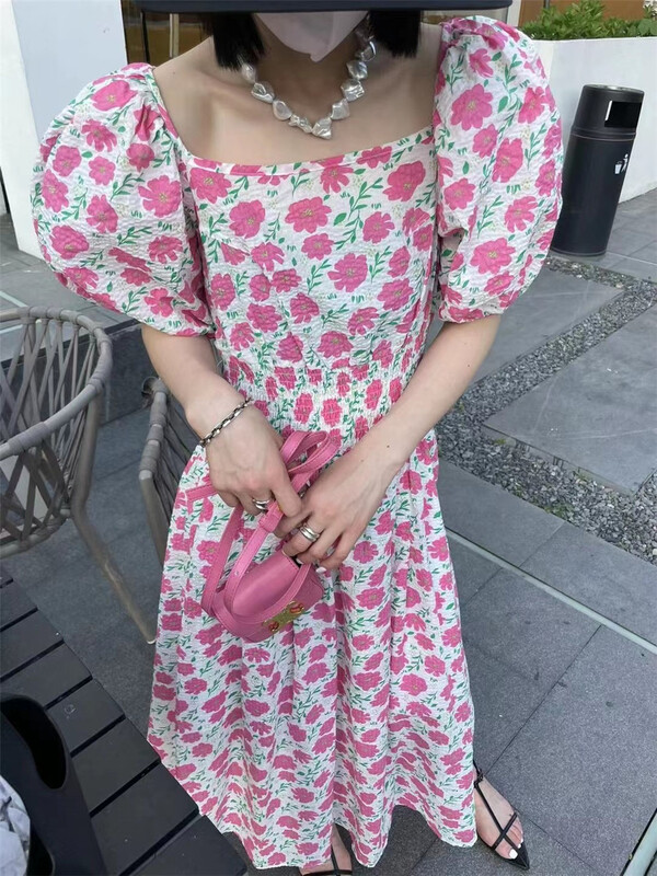 [miss coffee] waist closing square collar floral dress 3067\xyj