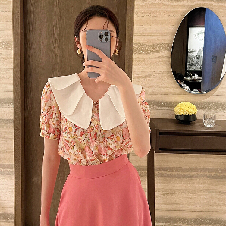 [Hanna including that] retro romantic printed slim shirt 10038\xj