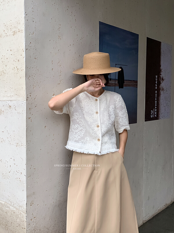 [neihe] temperament lace short sleeve shirt shirt 22338\jhy