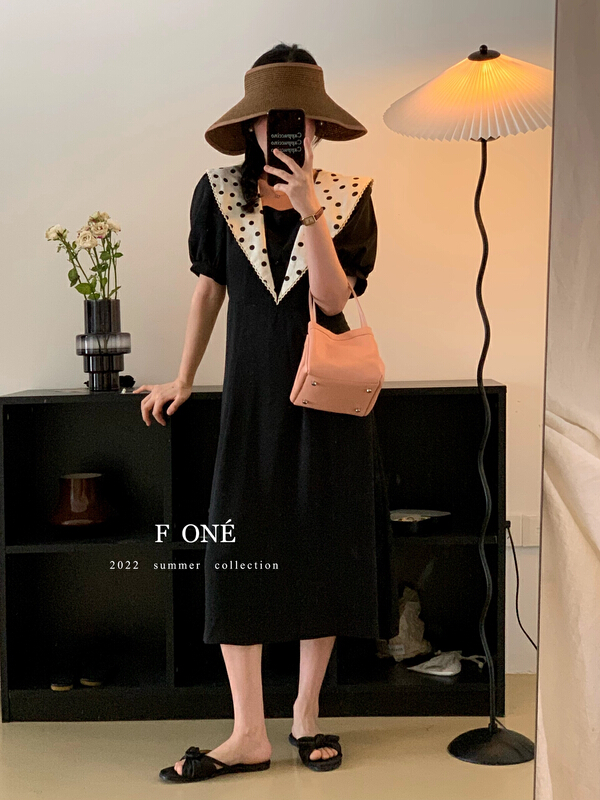 [f one] Han style Polka Dot big Lapel bubble sleeve dress 66205\wpl