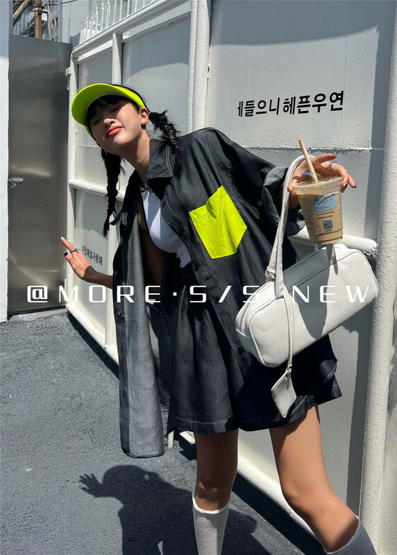 [more] simple color blocking age reducing loose shirt (with casual shorts) 88170\ozq