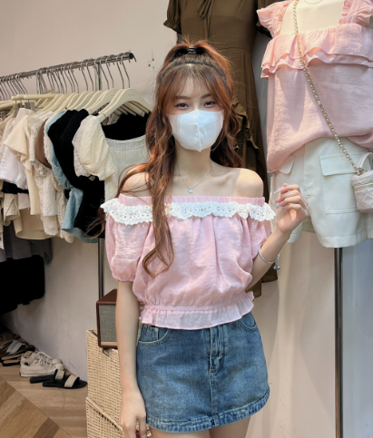 [as] Embroidered Lace Chiffon patchwork shirt s2287\hjy