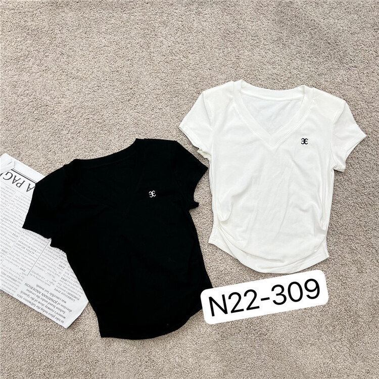 [N9] letter logo V-neck versatile short sleeve T-shirt 309\lsl