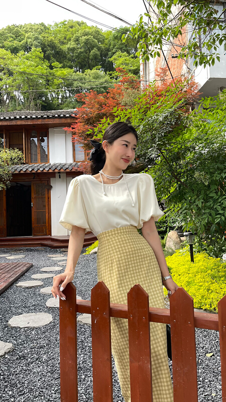 [033three] bubble sleeve elegant small shirt 8126-1\ozq
