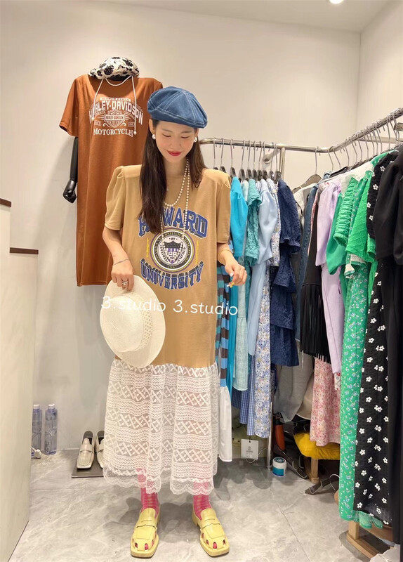 [3.studio] casual round neck printed lace dress 22189\xyy