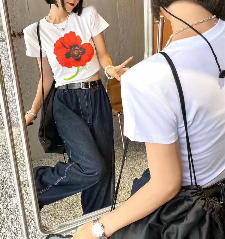 [muzijia] a flower printed short sleeve T-shirt 66993\xyy