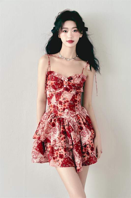 [x · h studio] floral suspender double hem dress 5488\ozq
