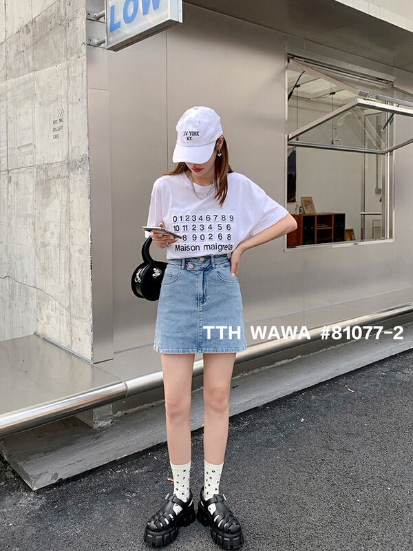 [Wawa] Korean casual versatile elastic denim skirt 81077-2\ozq