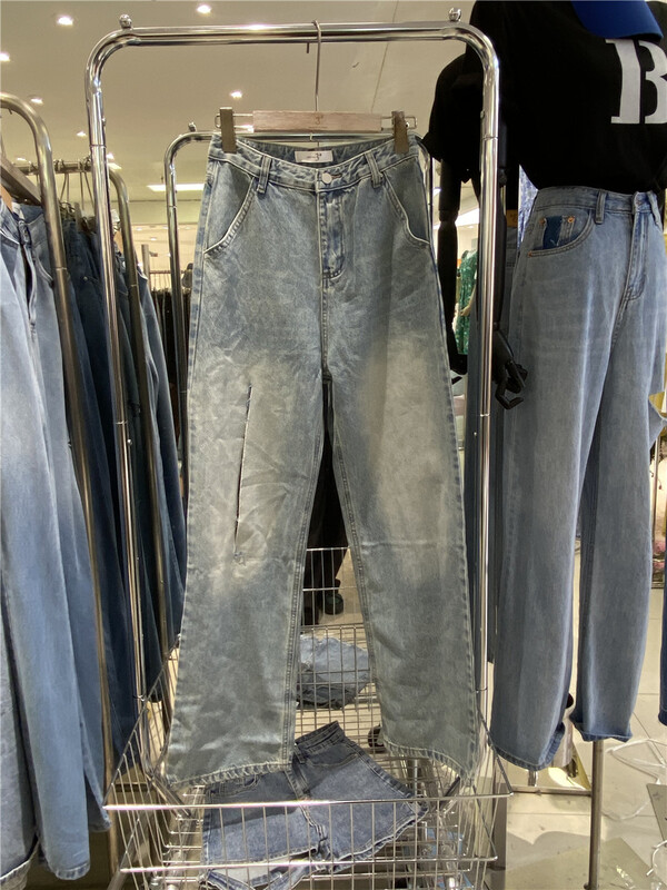 [3 +] casual wide leg pierced straight jeans 6223\ozq