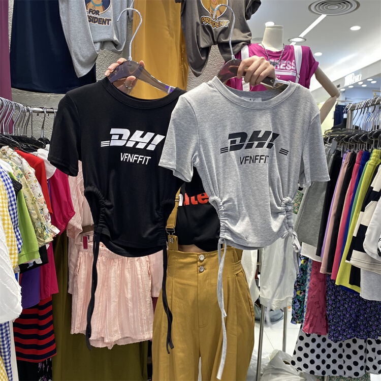 [al] letter print drawstring short short sleeve T-shirt ys1-6503\wpl