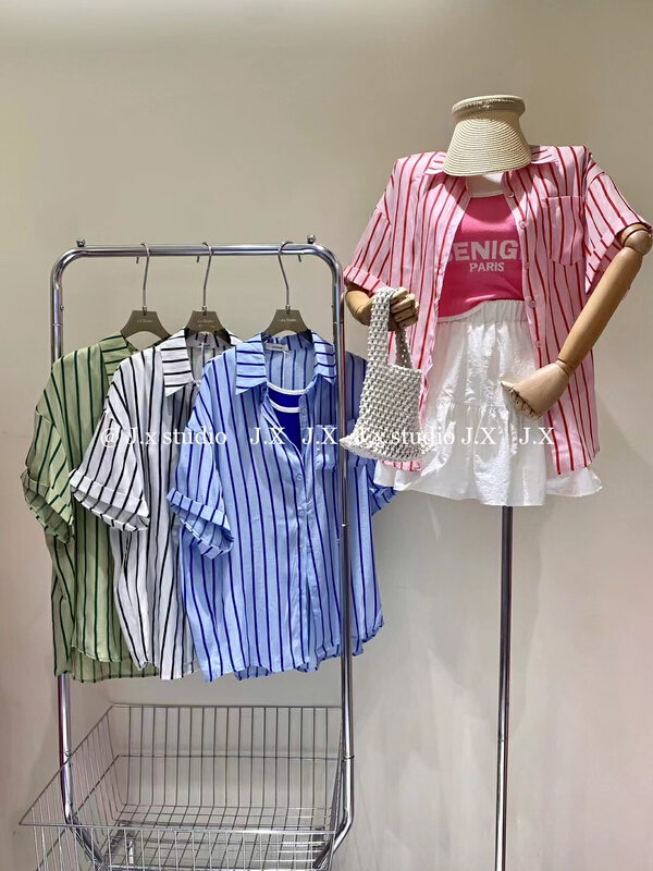 [JX] personalized letter short Vest + striped loose shirt two piece suit 1566\wtt