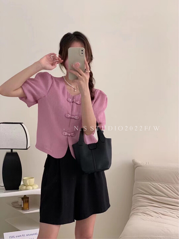 [N.S] retro simple plate buckle solid color shirt 8775\wpl